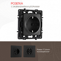 Розетка с заземлением и шторками, 16A 250V 217.40-1.black Arte Milano