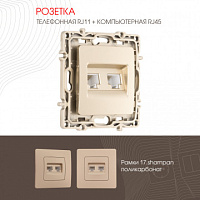 Розетка телефонная RJ11 + компьютерная RJ45 217.44-1.shampan Arte Milano