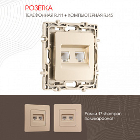 Розетка телефонная RJ11 + компьютерная RJ45 217.44-1.shampan Arte Milano