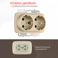 Розетка двойная с заземлением, 16A 250V 205.40-2.shampan Arte Milano