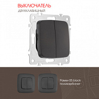 Выключатель двухклавишный, 10AX 250V 205.30-2.black Arte Milano