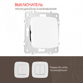 Выключатель двухклавишный проходной (на 2 направления), 10AX 250V 205.32-2.white Arte Milano