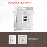 Розетка USB 2.1А+1А 206.46-1.silver Arte Milano