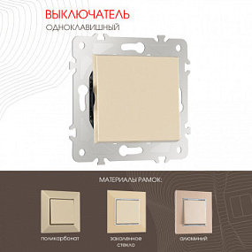 Выключатель одноклавишный, 10AX 250V 203.30-1.shampan Arte Milano