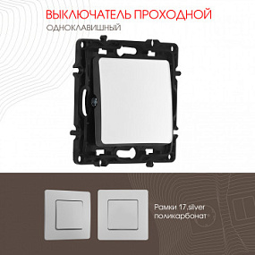 Выключатель одноклавишный проходной (на 2 направления), 10AX 250V 217.32-1.silver Arte Milano