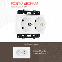 Розетка двойная с заземлением, 16A 250V 217.40-2.white Arte Milano