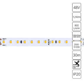 Светодиодная лента 48V 7,2W/m 3000К 30м Arte Lamp TAPE A4812010-03-3K