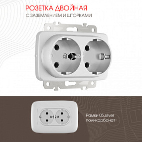 Розетка двойная с заземлением, 16A 250V 205.40-2.silver Arte Milano
