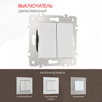 Выключатель двухклавишный, 10AX 250V 203.30-2.silver Arte Milano