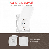 Розетка с заземлением, шторками и защитной крышкой, 16A 250V 205.41-1.white Arte Milano