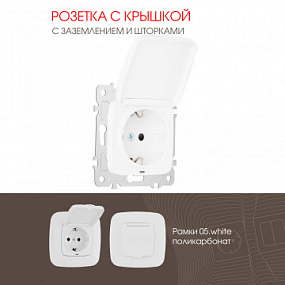 Розетка с заземлением, шторками и защитной крышкой, 16A 250V 205.41-1.white Arte Milano