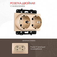 Розетка двойная с заземлением, 16A 250V 217.40-2.shampan Arte Milano