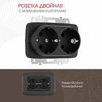 Розетка двойная с заземлением, 16A 250V 205.40-2.black Arte Milano