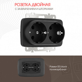 Розетка двойная с заземлением, 16A 250V 205.40-2.black Arte Milano