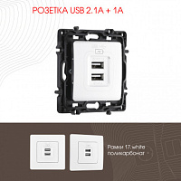 Розетка USB 2.1А+1А 217.46-1.white Arte Milano
