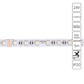 Светодиодная лента 24V 14,4W/m RGB+W 4000К 5м Arte Lamp TAPE A2406012-01-RGB4K