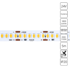 Светодиодная лента 24V 19,2W/m 3000К 5м Arte Lamp TAPE A2424010-01-3K