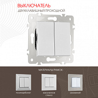 Выключатель двухклавишный проходной (на 2 направления), 10AX 250V 203.32-2.silver Arte Milano
