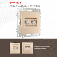 Розетка телефонная RJ11 + компьютерная RJ45 206.44-1.shampan Arte Milano