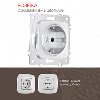 Розетка с заземлением и шторками, 16A 250V 205.40-1.silver Arte Milano