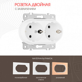 Розетка двойная с заземлением, 16A 250V 202.40-2.white Arte Milano
