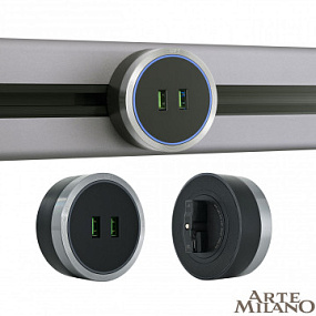 Трековая розетка, 2.1A 250V 380066TS LED/USBx2 Grey Arte Milano