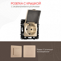 Розетка с заземлением, шторками и защитной крышкой, 16A 250V 217.41-1.shampan Arte Milano