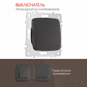 Выключатель одноклавишный проходной (на 2 направления), 10AX 250V 205.32-1.black Arte Milano