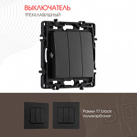 Выключатель трёхклавишный, 10AX 250V 217.30-3.black Arte Milano