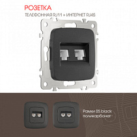 Розетка телефонная RJ11 + компьютерная RJ45 205.44-1.black Arte Milano