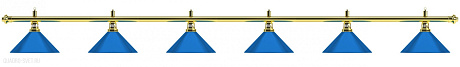 Бильярдный светильник на шесть плафонов «Blue Light» (золотистая штанга, синий плафон D35см) 75.004.06.0