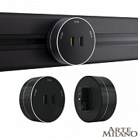 Трековая розетка, 2.1A 250V 380011TS/USBx2 Black Arte Milano