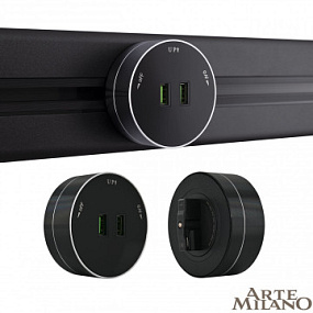 Трековая розетка, 2.1A 250V 380011TS/USBx2 Black Arte Milano