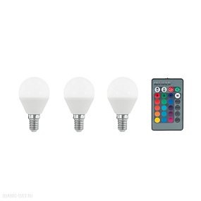 Лампа светодиодная диммируемая RGB с пультом 
упр-я P45, 3х4W (E14), 3000K, 300lm, 3 шт. в комплекте