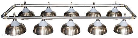 Бильярдный светильник на десять плафонов «Crown» (серебряная штанга, матово-бронзовый плафон D38см) 75.019.10.0