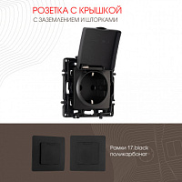 Розетка с заземлением, шторками и защитной крышкой, 16A 250V 217.41-1.black Arte Milano