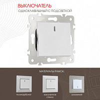 Выключатель одноклавишный с подсветкой, 10AX 250V 203.31-1.silver Arte Milano