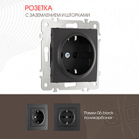 Розетка с заземлением и шторками, 16A 250V 206.40-1.black Arte Milano