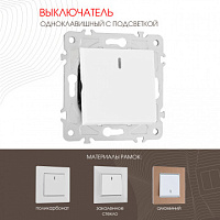 Выключатель одноклавишный с подсветкой, 10AX 250V 203.31-1.white Arte Milano