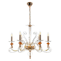 Подвесная люстра Crystal Lux CATARINA SP6 V2 GOLD/TRANSPARENT-COGNAC