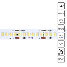 Светодиодная лента 24V 19,2W/m 6000К 5м Arte Lamp TAPE A2424010-03-6K