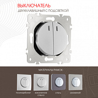 Выключатель двухклавишный с подсветкой, 10AX 250V 202.31-2.silver Arte Milano