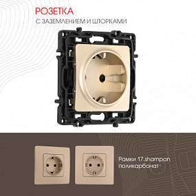 Розетка с заземлением и шторками, 16A 250V 217.40-1.shampan Arte Milano