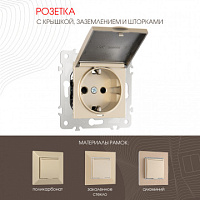 Розетка с заземлением, шторками и защитной крышкой, 16A 250V 203.41-1.shampan Arte Milano